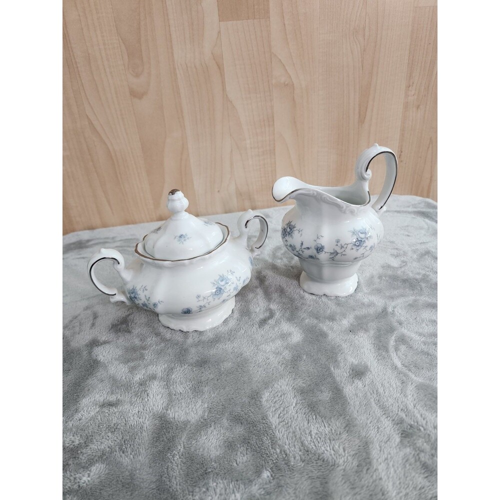Vintage Johann Haviland China Bavaria Germany Blue Garland Creamer & Sugar Bowl